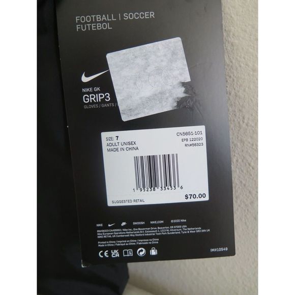 Nike GK CN5651 Adult Sz 7 White/Black Grip 3 Goalie Goalkeeper Soccer Gloves $70 - Picture 3 of 8